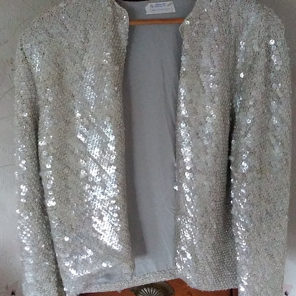 Hand Knit Vintage 1960' Sequin Open Jacket NYE Wardrobe Piece Unique - Picture 2 of 4
